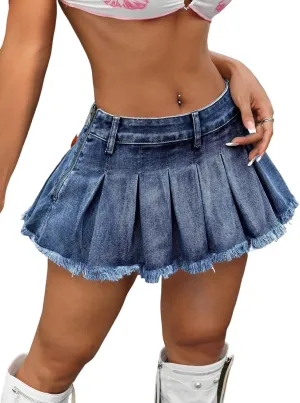 MARZXIN Mini Skirt for Women Denim Skirt with Raw Hem