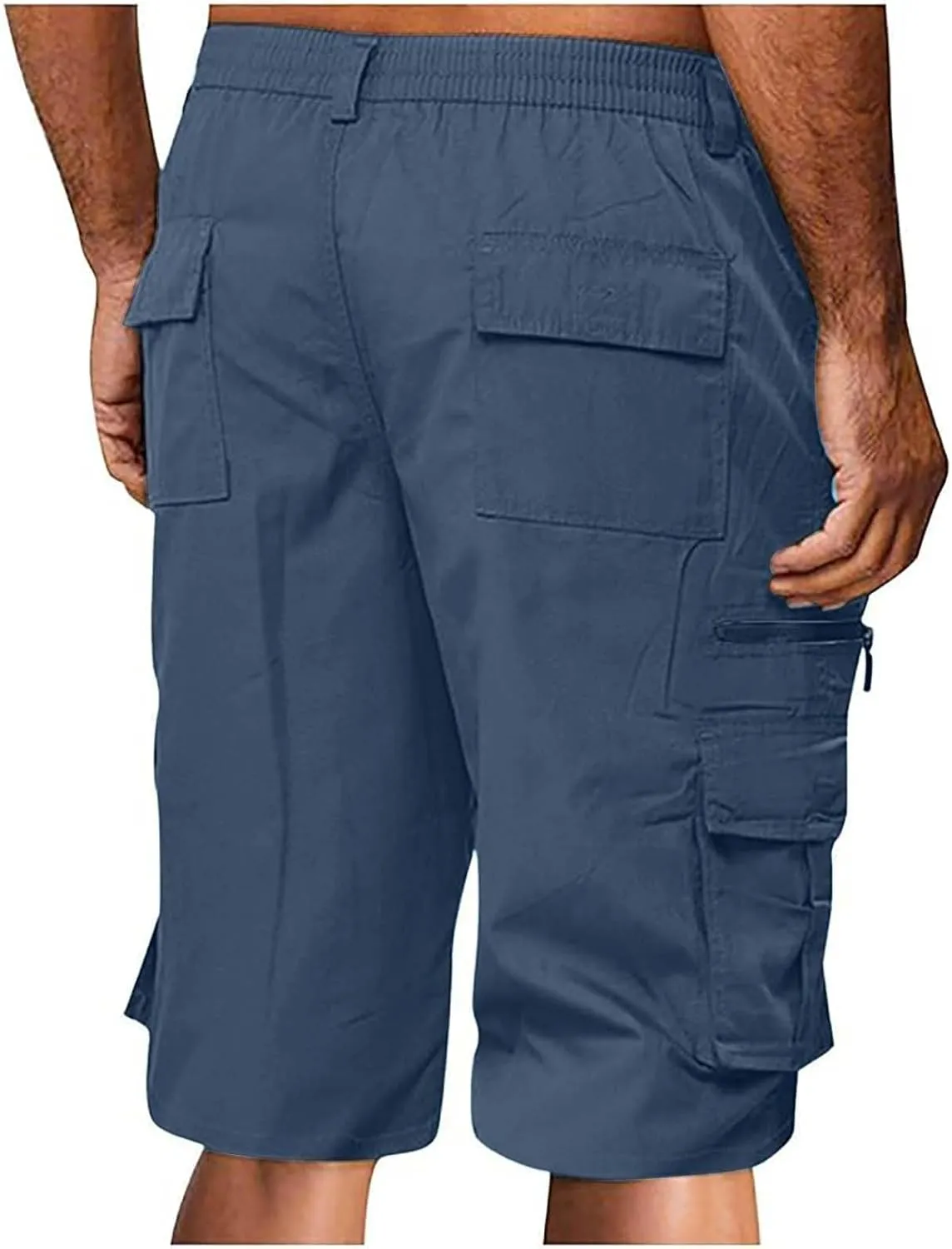 Men Cargo Shorts Casual Elastic Waist Knee Length Summer Hiking Shorts Bermuda Big and Tall Short Pants with Pockets