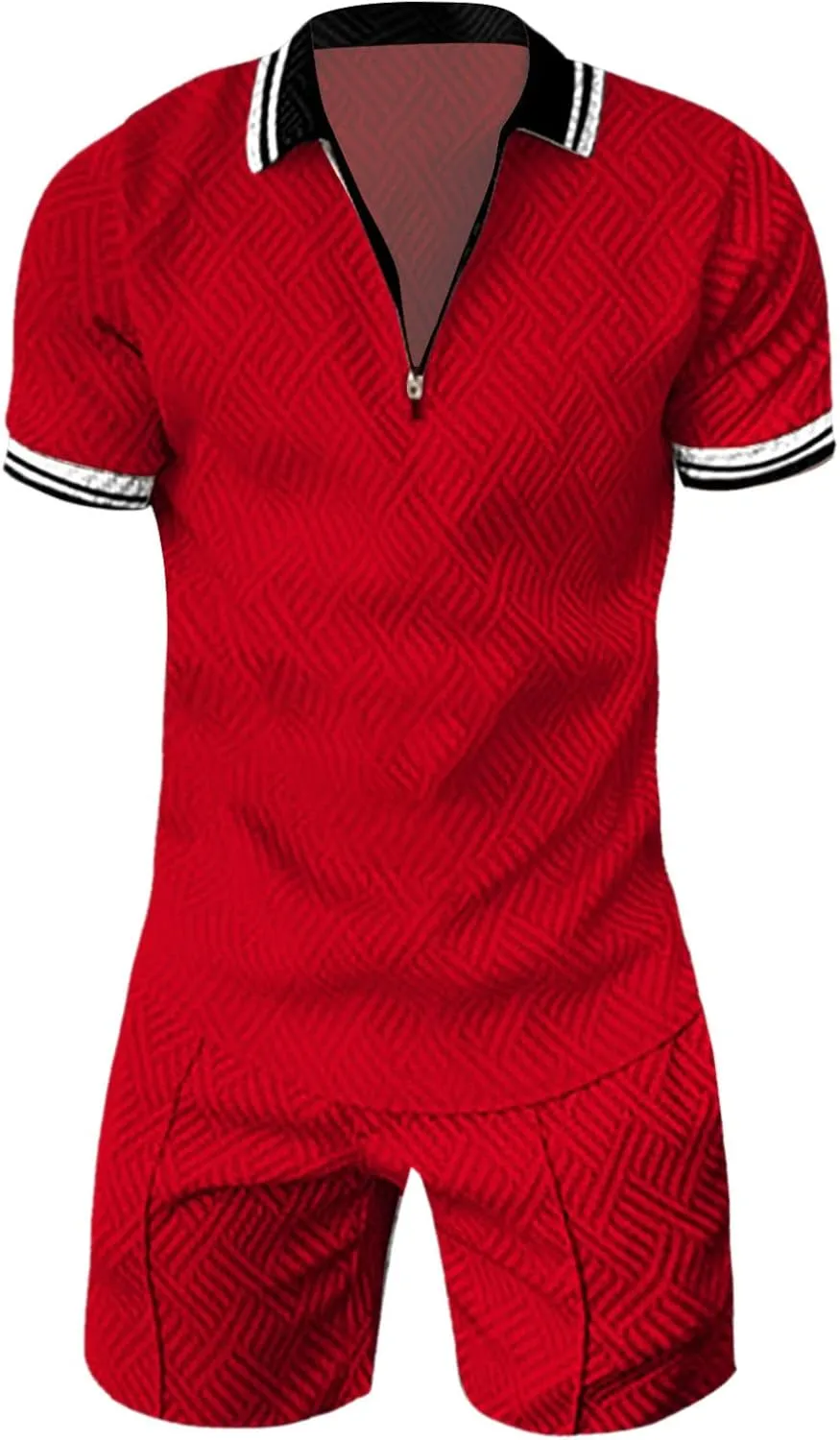 Mens 2 Piece Summer Outfits Short Sleeve Zipper Polo Shirt and Short Sets Stylish Gym Athletic Sports Tracksuits Sets