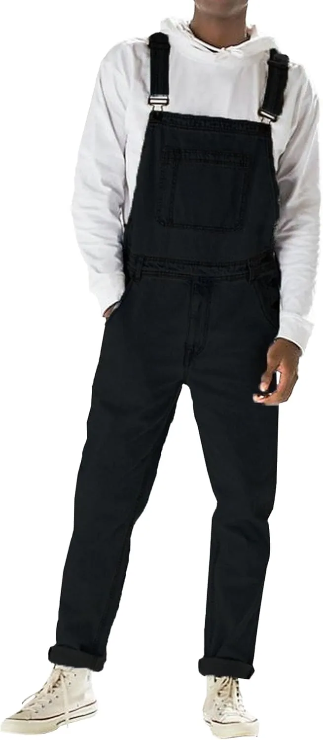 Men's Adjustable Straps Cargo Bib Overalls Casual Stylish Denim Jumpsuit Comfort Solid Loose Outdoor Overalls