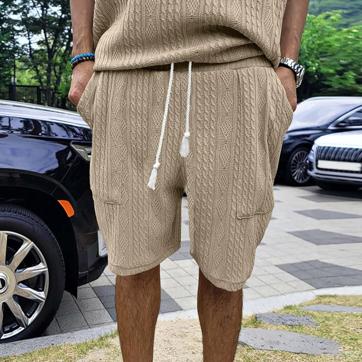 Mens Casual Jacquard Lounge Shorts Drawstring Elastic Waist Summer Waffle Textured Workout Jogging Beach Sweat Shorts