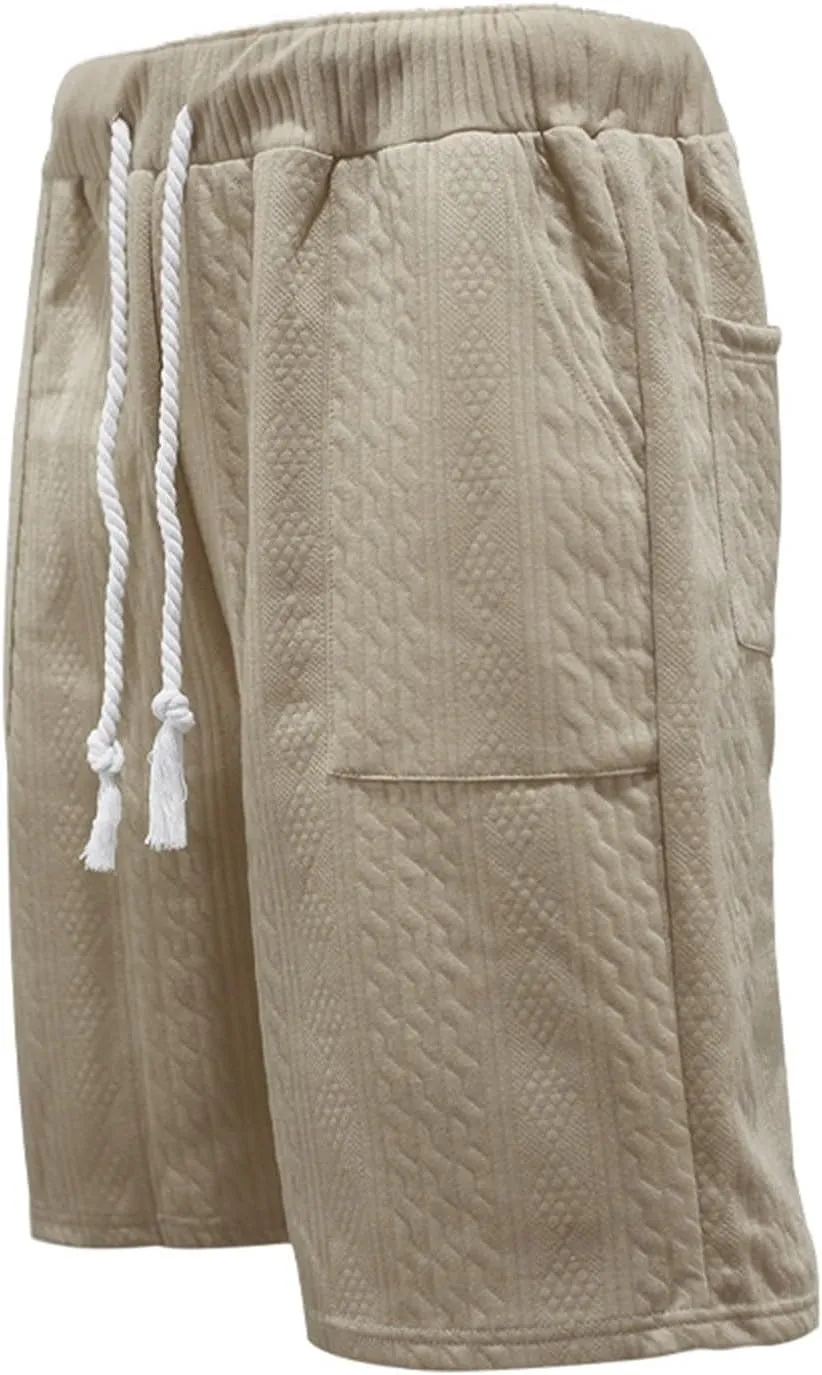 Mens Casual Jacquard Lounge Shorts Drawstring Elastic Waist Summer Waffle Textured Workout Jogging Beach Sweat Shorts