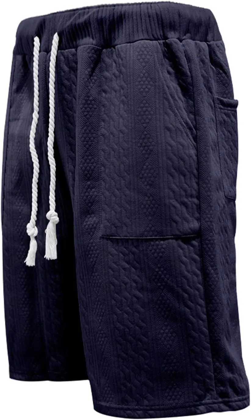 Mens Casual Jacquard Lounge Shorts Drawstring Elastic Waist Summer Waffle Textured Workout Jogging Beach Sweat Shorts