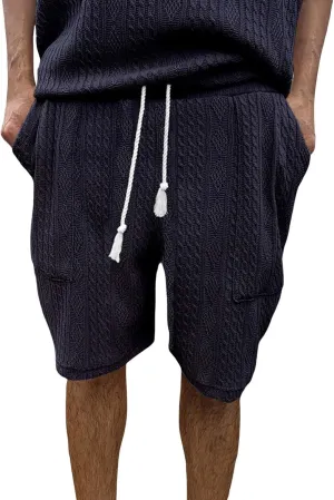 Mens Casual Jacquard Lounge Shorts Drawstring Elastic Waist Summer Waffle Textured Workout Jogging Beach Sweat Shorts