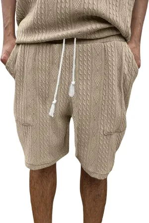 Mens Casual Jacquard Lounge Shorts Drawstring Elastic Waist Summer Waffle Textured Workout Jogging Beach Sweat Shorts