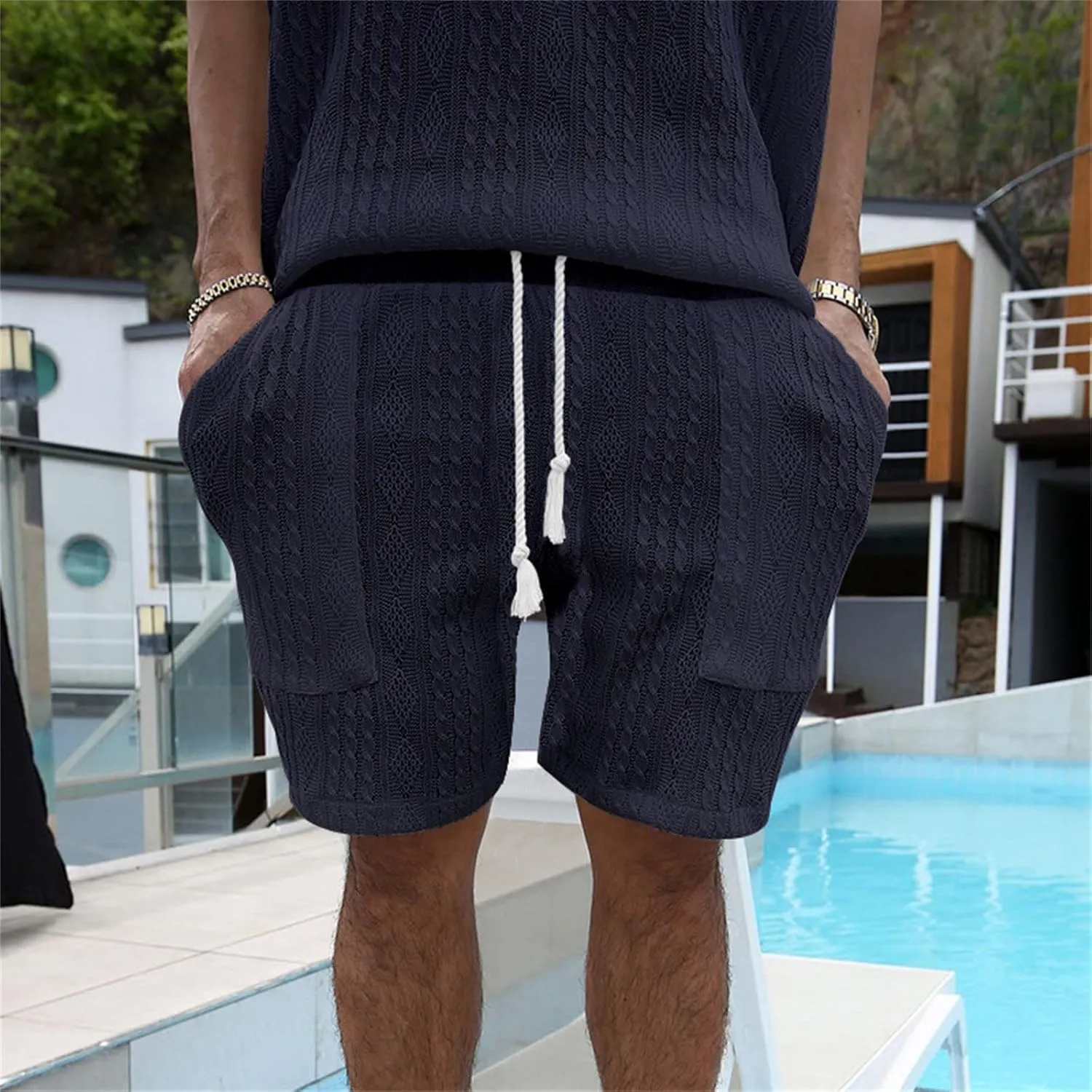 Mens Casual Jacquard Lounge Shorts Drawstring Elastic Waist Summer Waffle Textured Workout Jogging Beach Sweat Shorts