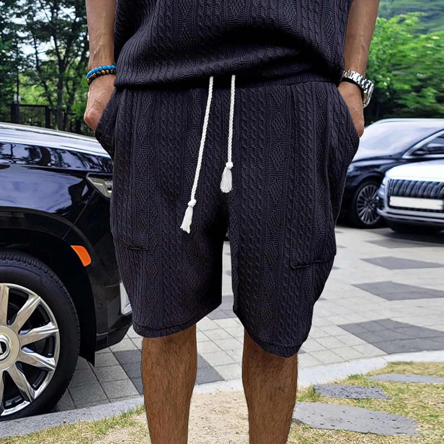 Mens Casual Jacquard Lounge Shorts Drawstring Elastic Waist Summer Waffle Textured Workout Jogging Beach Sweat Shorts
