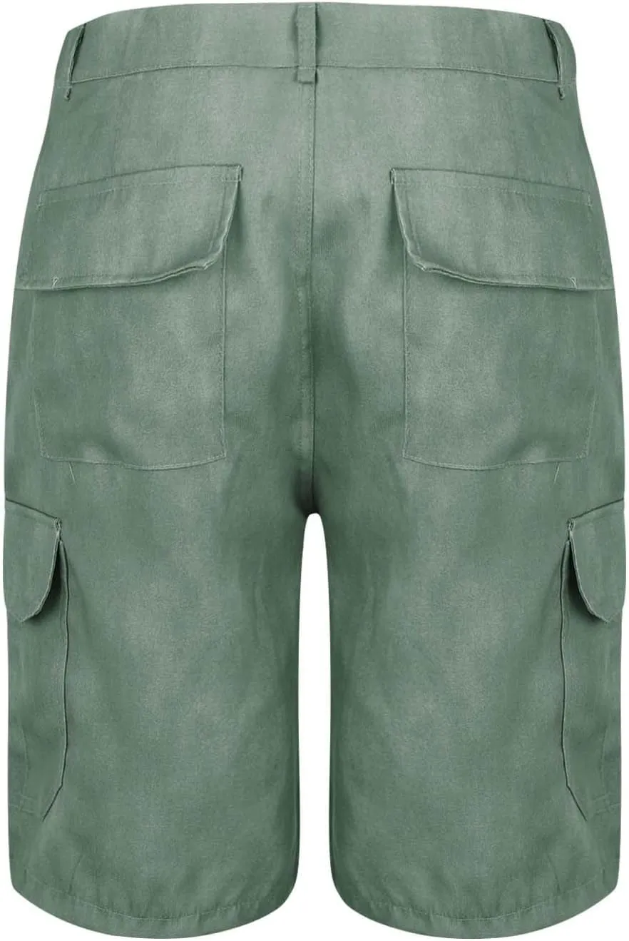 Men's Elastic Waistband Camo Cargo Shorts Relaxed Fit Summer Casual Hiking Workout Capri Shorts with Multi Pockets
