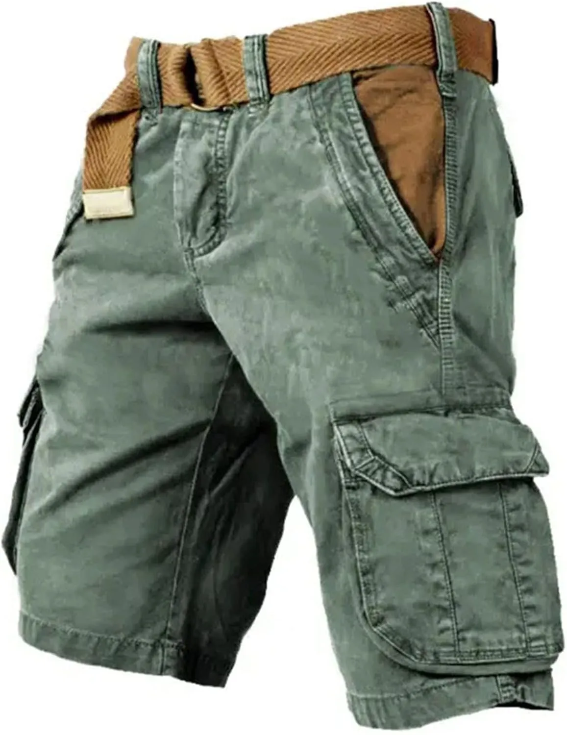 Men's Elastic Waistband Camo Cargo Shorts Relaxed Fit Summer Casual Hiking Workout Capri Shorts with Multi Pockets