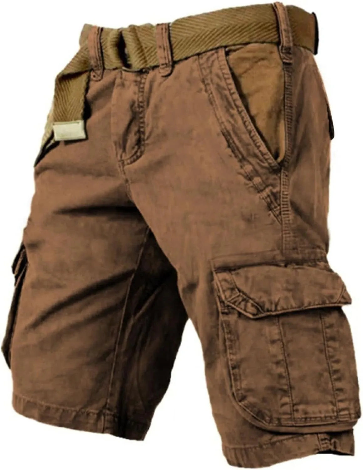 Men's Elastic Waistband Camo Cargo Shorts Relaxed Fit Summer Casual Hiking Workout Capri Shorts with Multi Pockets