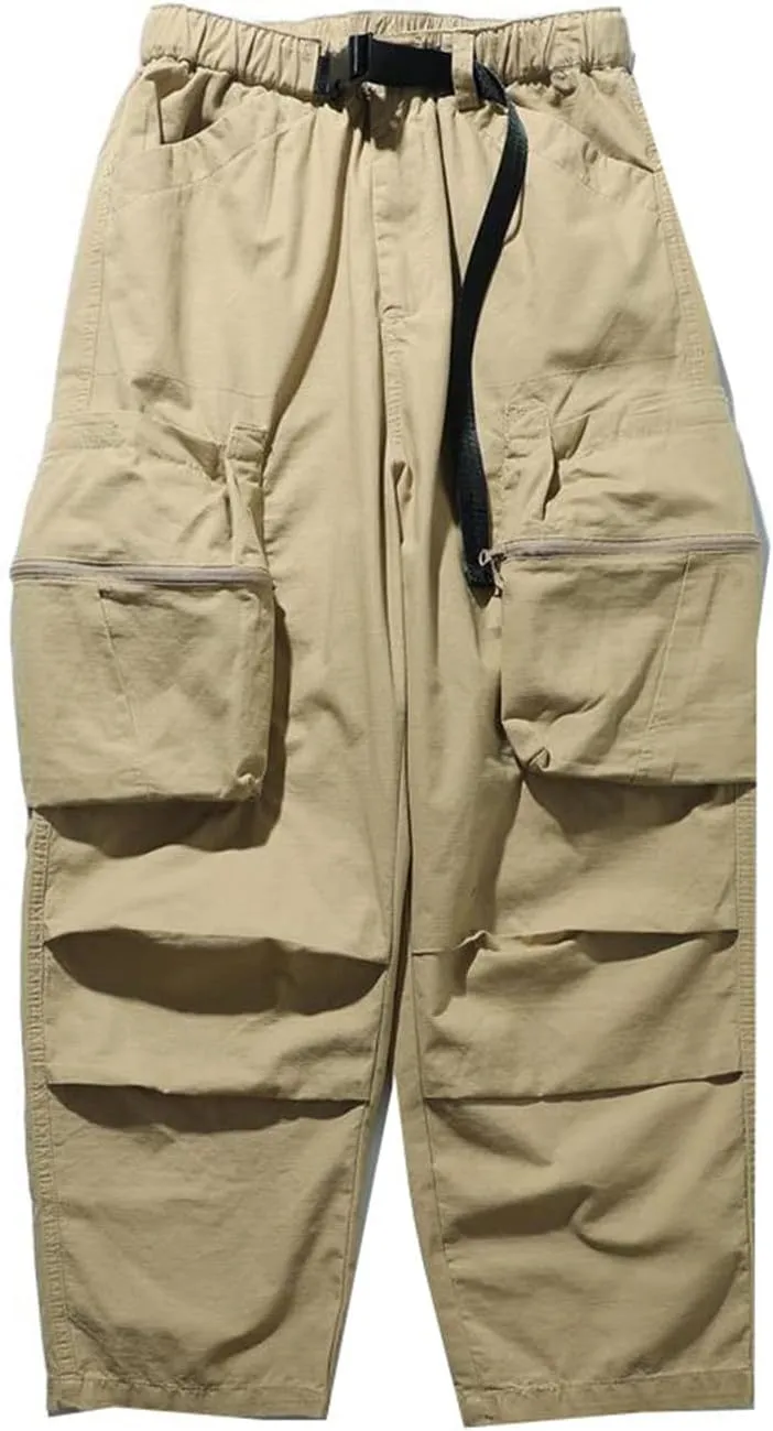 Men's Multi-Pocket Cargo Pants American Casual Wide Leg Trousers