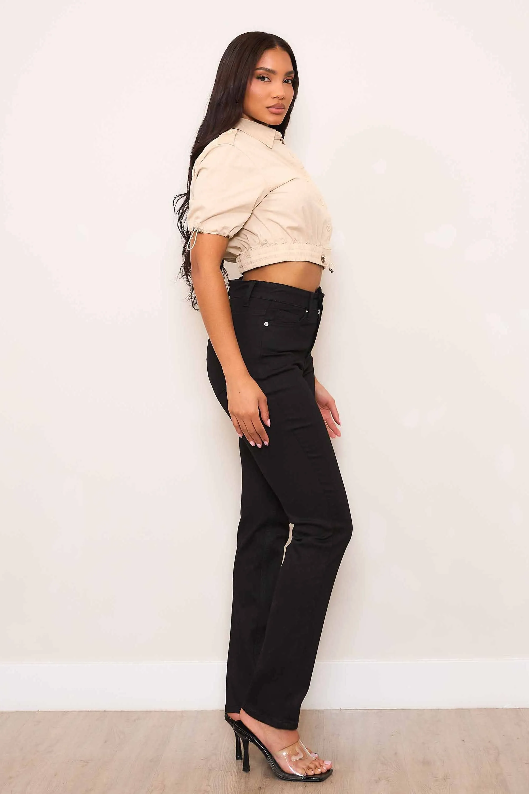 Mid-Rise Shaped Leg Slim Straight Jeans