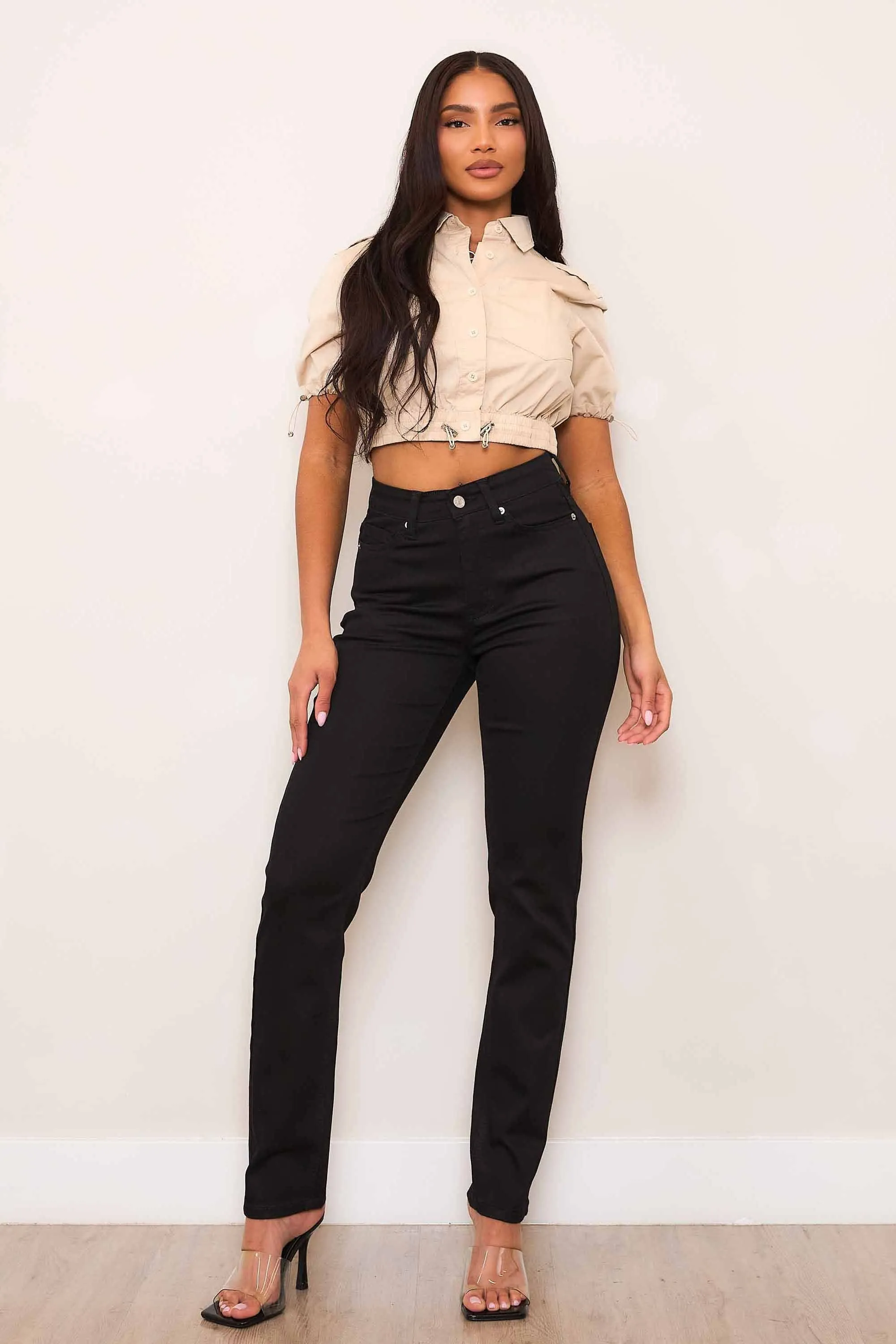 Mid-Rise Shaped Leg Slim Straight Jeans