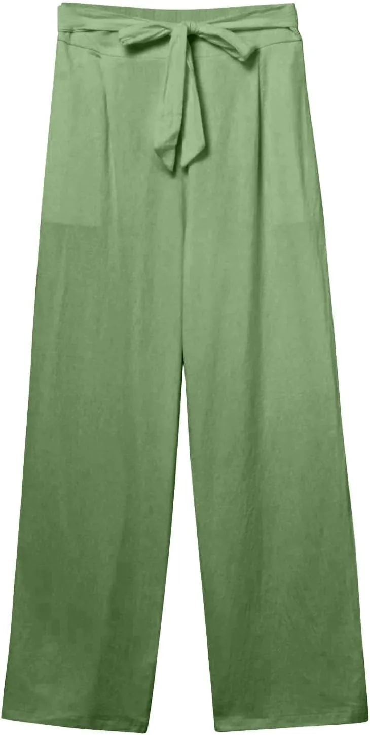 NBXNZWF Women's Cotton Linen Pants Casual Straight Leg Trousers Elastic Waist Lightweight Relaxed Fit Pants with Pockets