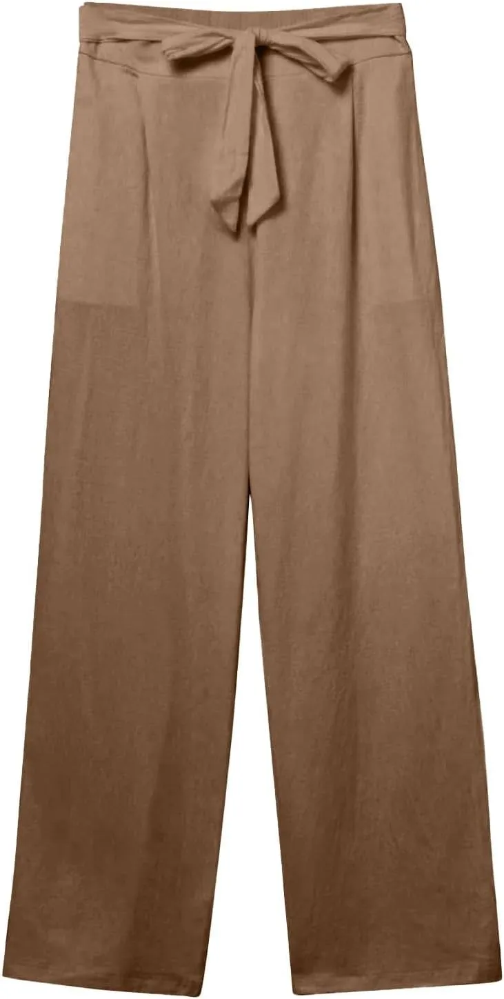 NBXNZWF Women's Cotton Linen Pants Casual Straight Leg Trousers Elastic Waist Lightweight Relaxed Fit Pants with Pockets