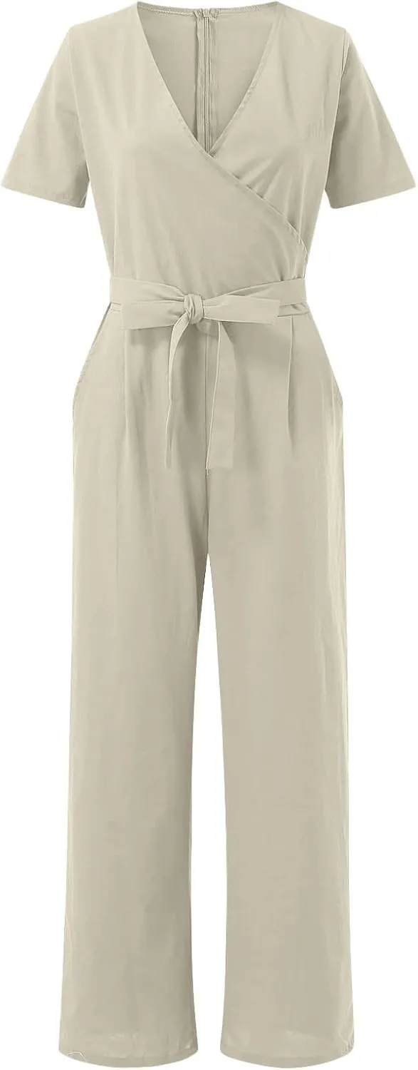 Pants for Women Fall Summer Linen Loose Fit Straight Leg Plain Overalls Pants One Piece Women 2024 Y2K