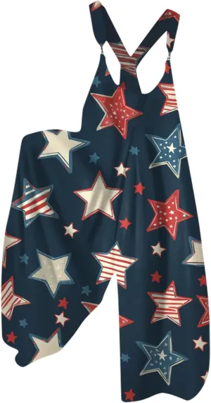 Patriotic Rompers for Women, 4th of July Fashion Casual Loose Womens Jumpsuit