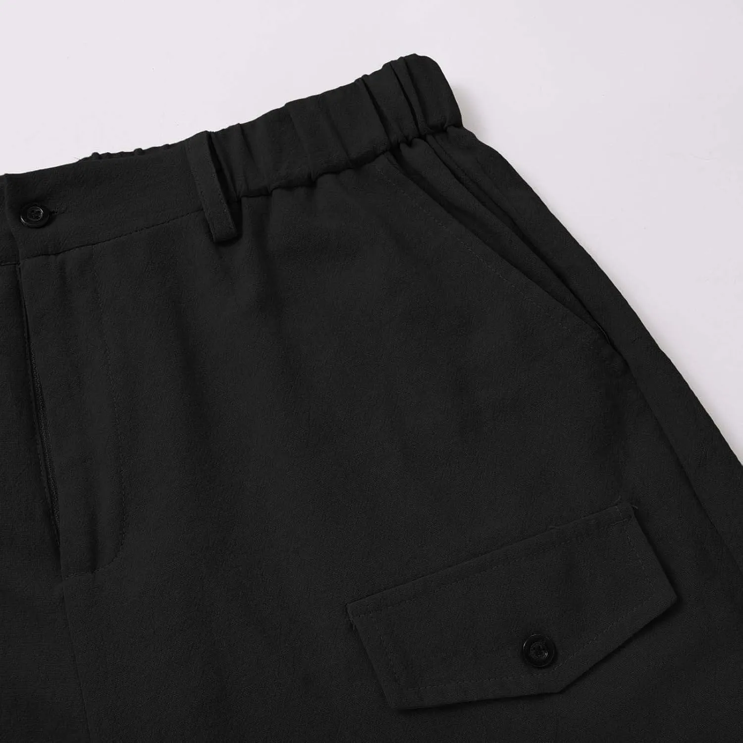 Plus Size Shorts Men Casual Cotton Button Elastic Waist Pant Lightweight Summer Beach Vacation Capris Multi-Pockets