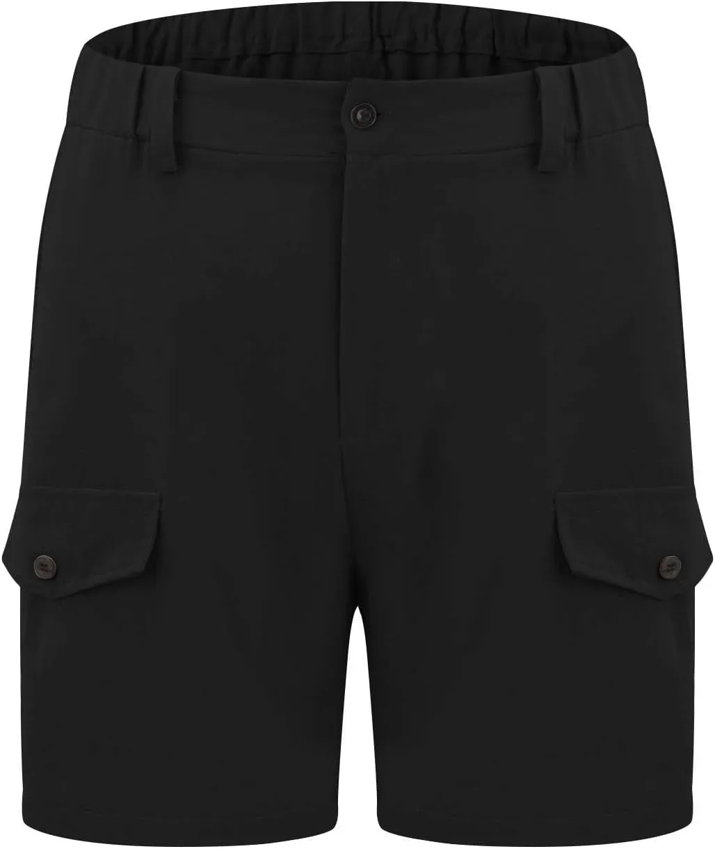 Plus Size Shorts Men Casual Cotton Button Elastic Waist Pant Lightweight Summer Beach Vacation Capris Multi-Pockets