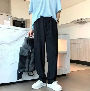 Texture Wide-leg Pants Vertical Stripes Men And Women Casual
