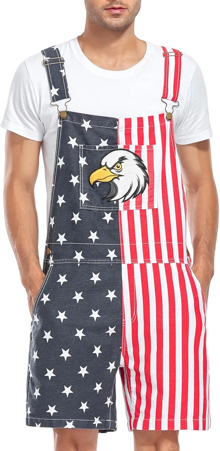 Unisex Printed Overalls Shorts Romper Festival Jumpsuits Work Bibs Coveralls Gifts for Men and Women