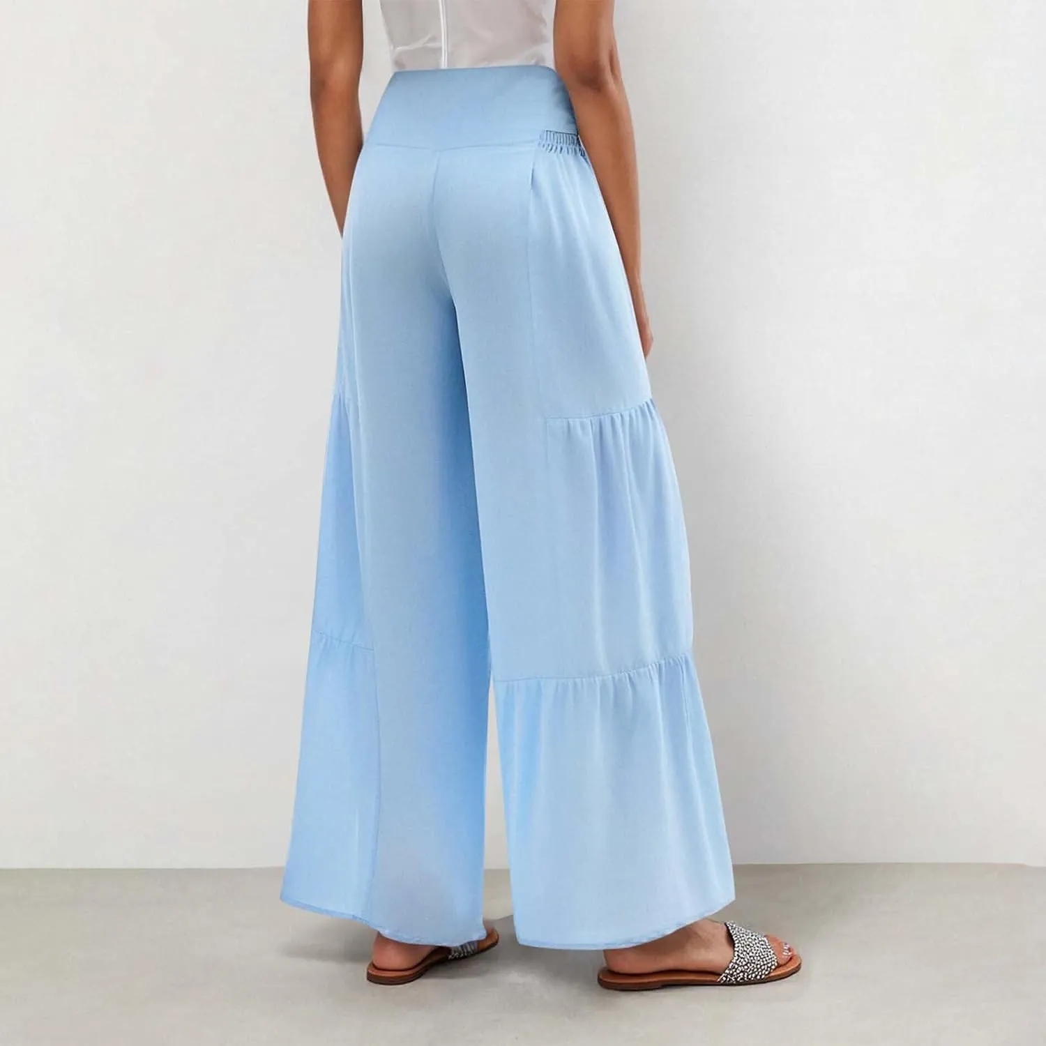 Wide Leg Palazzo Pants Women High Waist Pant with Pockets Adjustable Knot Loose Trousers Business Casual Work