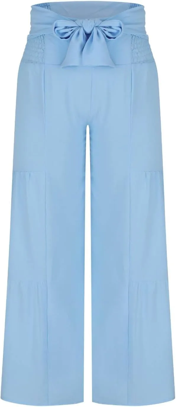Wide Leg Palazzo Pants Women High Waist Pant with Pockets Adjustable Knot Loose Trousers Business Casual Work
