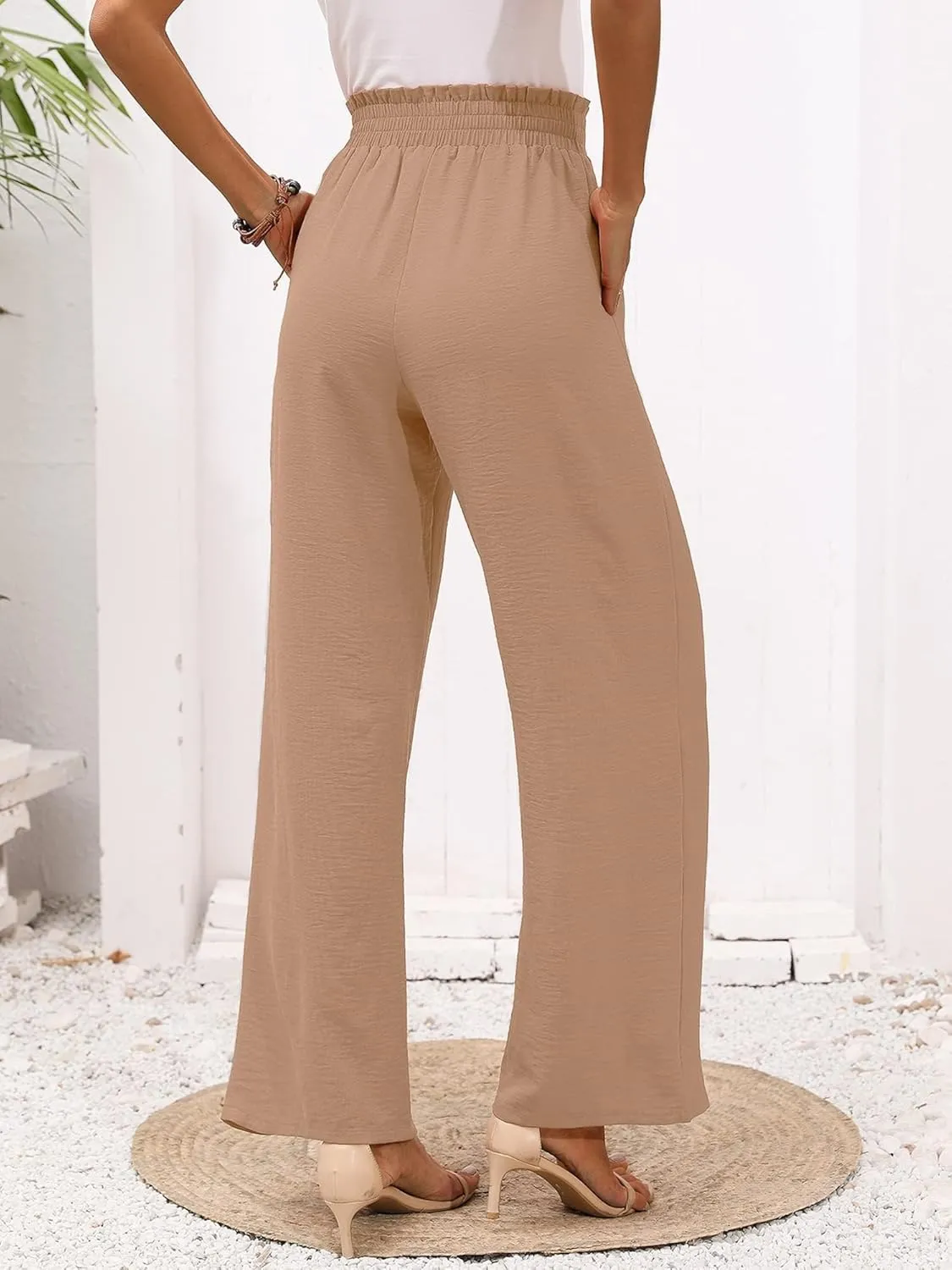 Wide Leg Pants for Women Business Casual Palazzo Pant High Waisted Adjustable Tie Knot Trousers Flowy Beach Work Pant