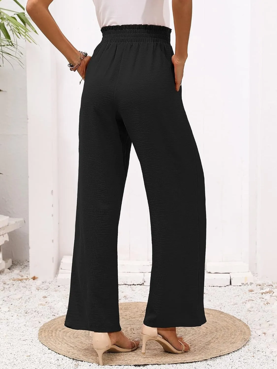 Wide Leg Pants for Women Business Casual Palazzo Pant High Waisted Adjustable Tie Knot Trousers Flowy Beach Work Pant