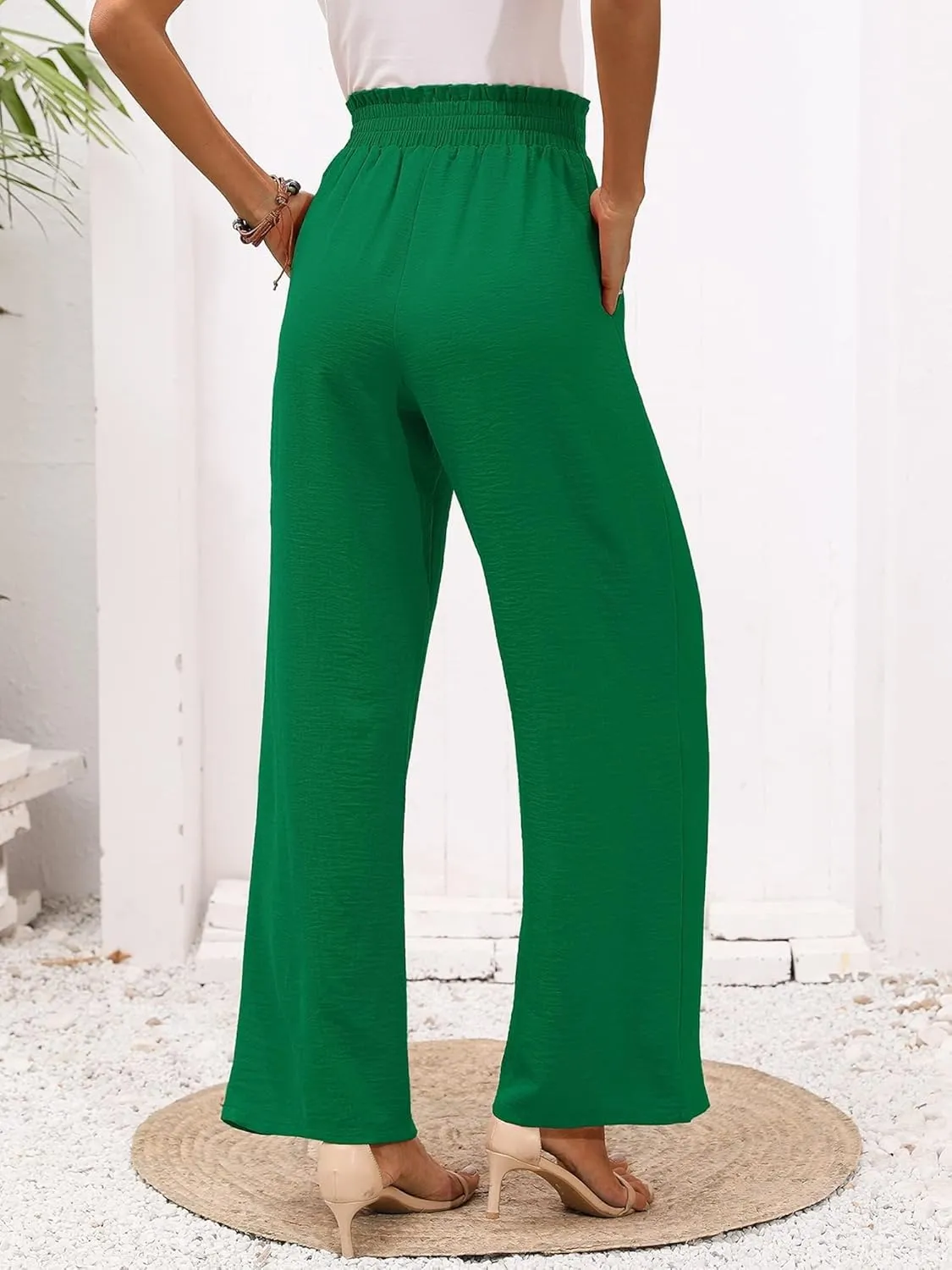 Wide Leg Pants for Women Business Casual Palazzo Pant High Waisted Adjustable Tie Knot Trousers Flowy Beach Work Pant