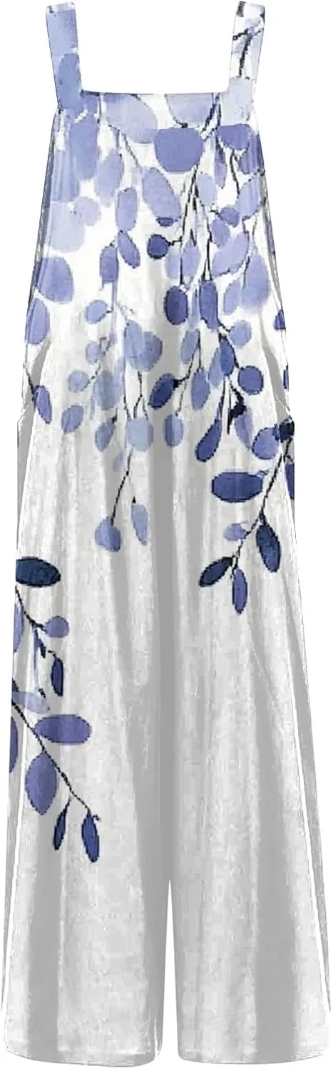 Women Jumpsuits Vintage 2025 Spring Summer Outfits Palazzo One Piece Rompers Boho Floral Beach Overalls with Pockets