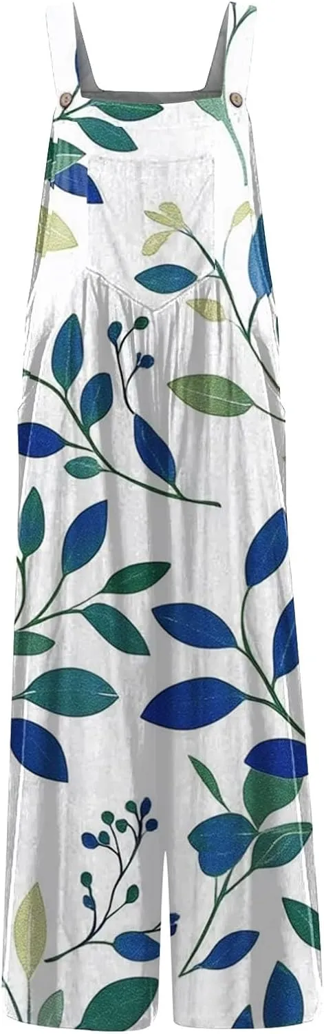 Women Jumpsuits Vintage 2025 Spring Summer Outfits Palazzo One Piece Rompers Boho Floral Beach Overalls with Pockets