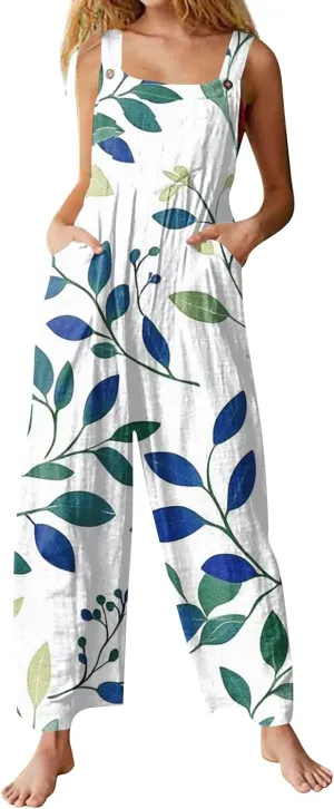Women Jumpsuits Vintage 2025 Spring Summer Outfits Palazzo One Piece Rompers Boho Floral Beach Overalls with Pockets