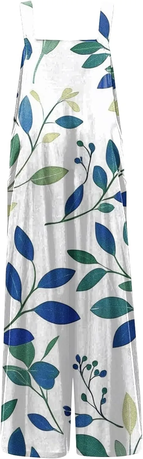 Women Jumpsuits Vintage 2025 Spring Summer Outfits Palazzo One Piece Rompers Boho Floral Beach Overalls with Pockets