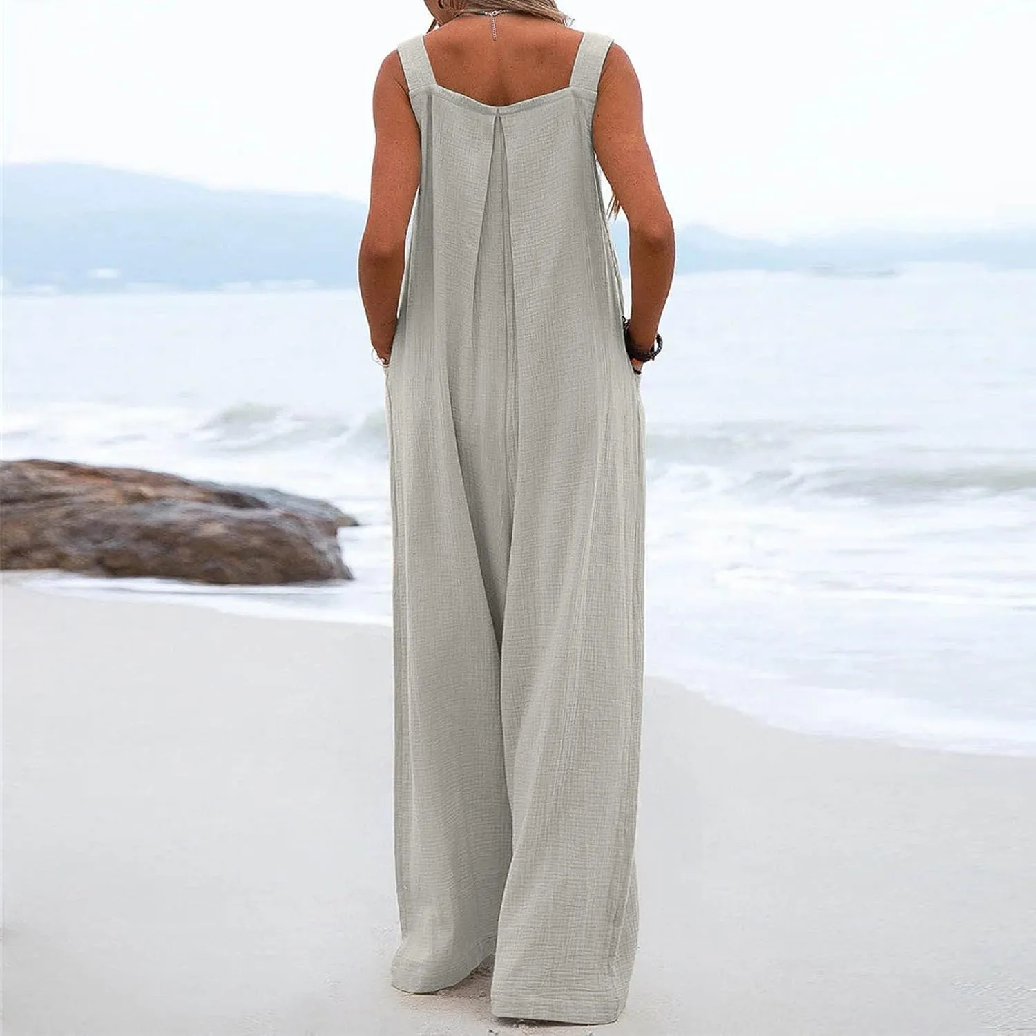 Women Overalls One Piece Jumpsuits Wide Leg Boho Floral Printed Cotton Rompers 2024 Summer Outfits Casual Jumpers