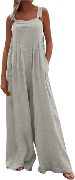 Women Overalls One Piece Jumpsuits Wide Leg Boho Floral Printed Cotton Rompers 2024 Summer Outfits Casual Jumpers