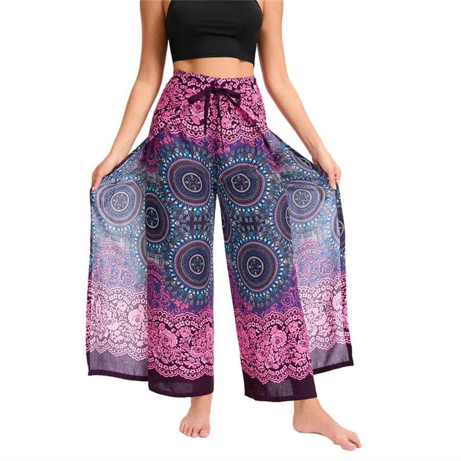 Women's Boho Palazzo Pants – Wide Leg Yoga Wrap Trousers, Soft & Flowy