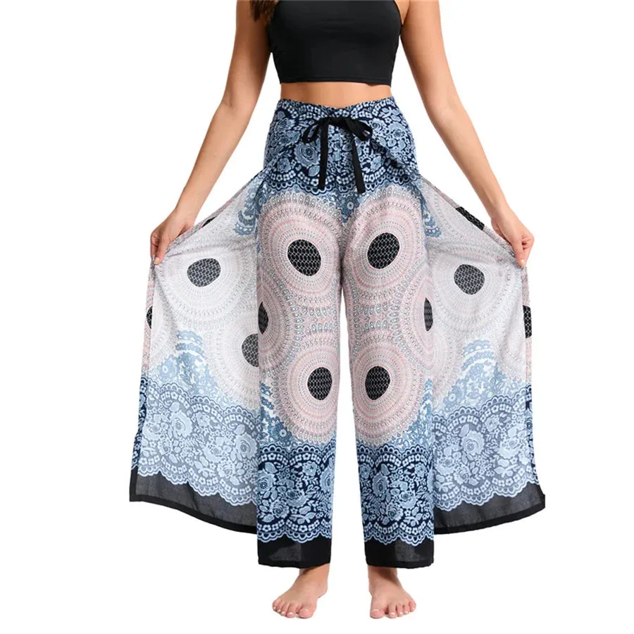 Women's Boho Palazzo Pants – Wide Leg Yoga Wrap Trousers, Soft & Flowy