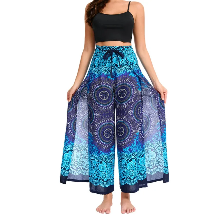 Women's Boho Palazzo Pants – Wide Leg Yoga Wrap Trousers, Soft & Flowy