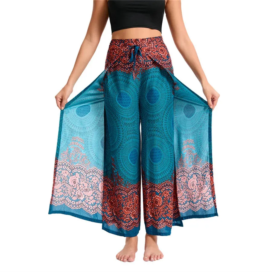 Women's Boho Palazzo Pants – Wide Leg Yoga Wrap Trousers, Soft & Flowy