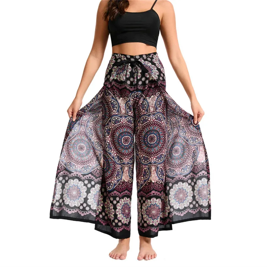 Women's Boho Palazzo Pants – Wide Leg Yoga Wrap Trousers, Soft & Flowy