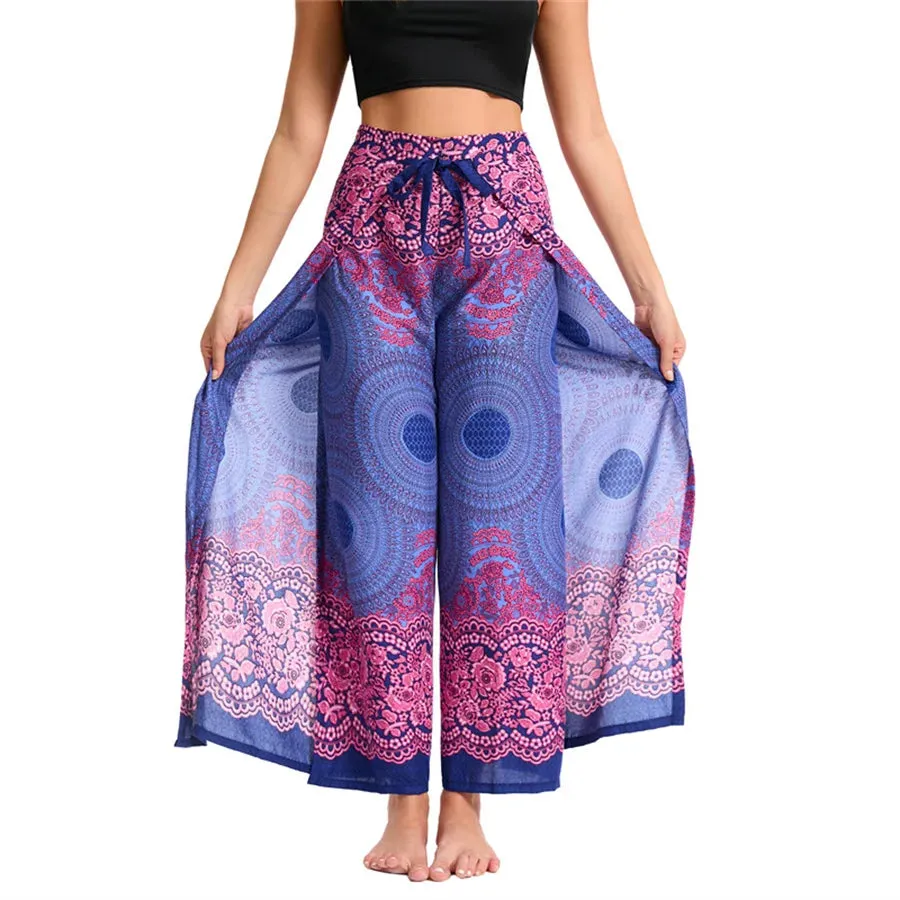 Women's Boho Palazzo Pants – Wide Leg Yoga Wrap Trousers, Soft & Flowy