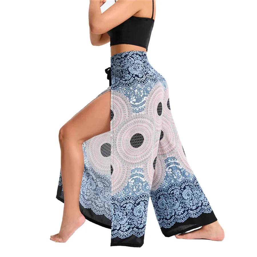 Women's Boho Palazzo Pants – Wide Leg Yoga Wrap Trousers, Soft & Flowy