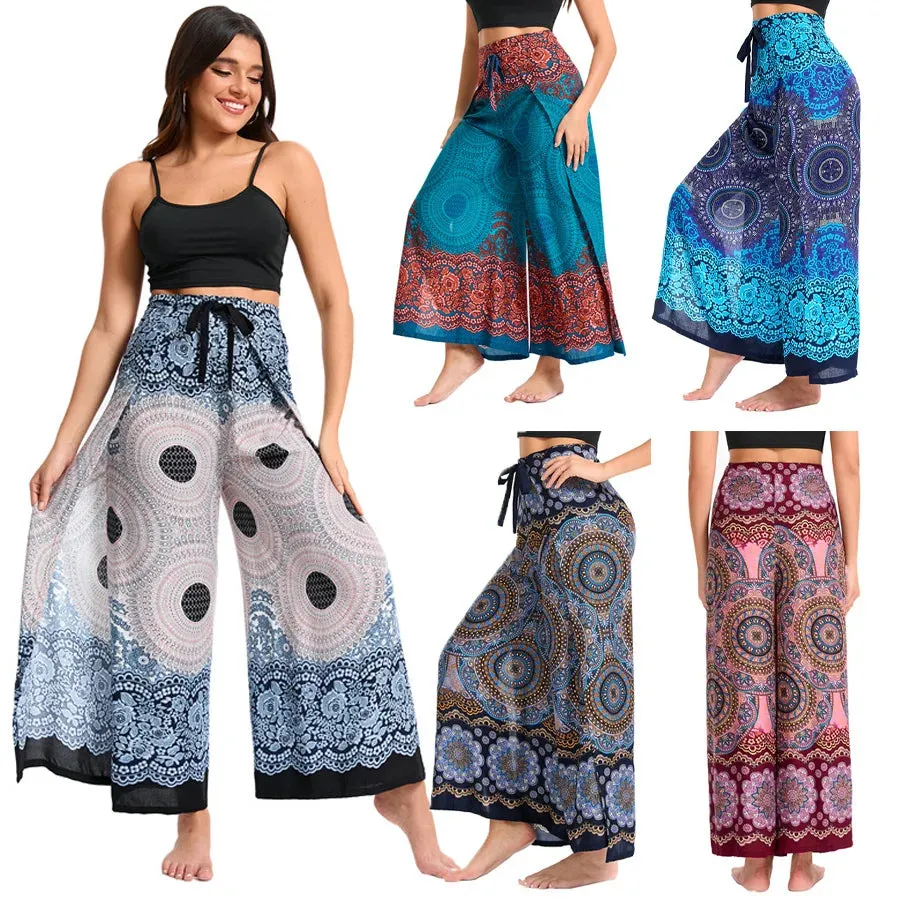 Women's Boho Palazzo Pants – Wide Leg Yoga Wrap Trousers, Soft & Flowy