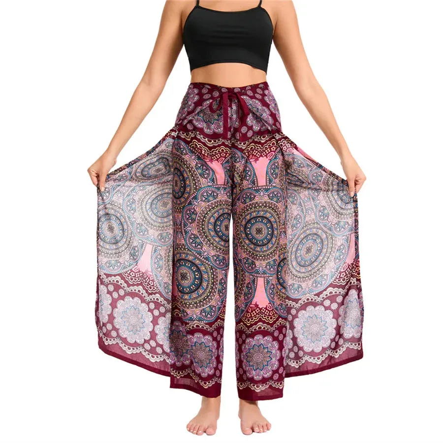 Women's Boho Palazzo Pants – Wide Leg Yoga Wrap Trousers, Soft & Flowy