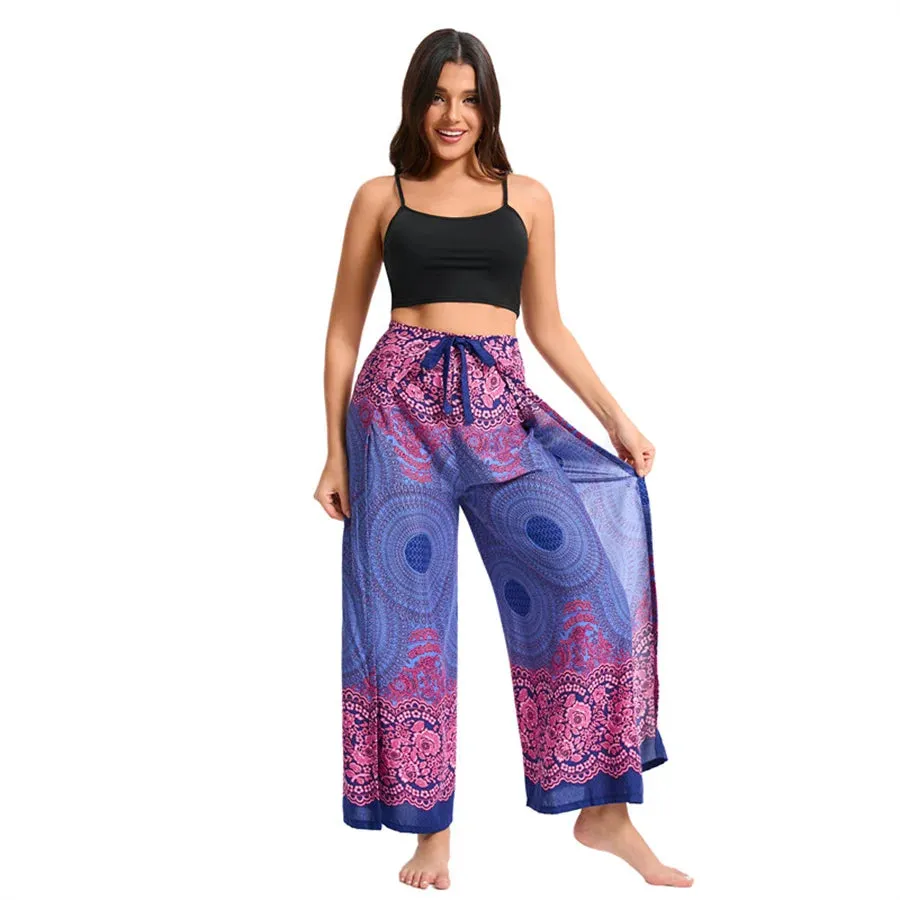 Women's Boho Palazzo Pants – Wide Leg Yoga Wrap Trousers, Soft & Flowy