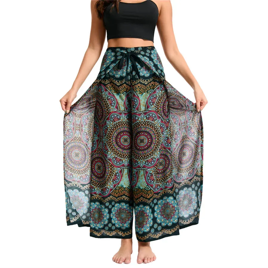 Women's Boho Palazzo Pants – Wide Leg Yoga Wrap Trousers, Soft & Flowy