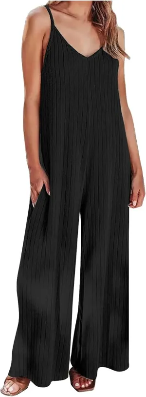 Women's Casual Loose Overalls Jumpsuits V Neck Sleeveless Overalls Rompers 2025 Trendy Summer Outfits