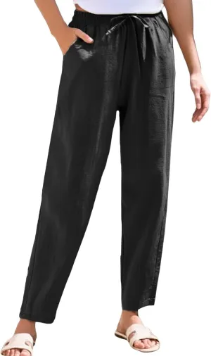 Women's Cotton Linen Pants Straight Leg Elastic Drawstring Trousers Casual 2025 Summer Beach Lounge Pant