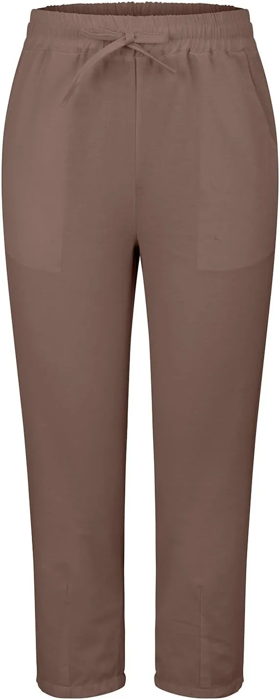 Women's Cotton Linen Pants Straight Leg Elastic Drawstring Trousers Casual 2025 Summer Beach Lounge Pant